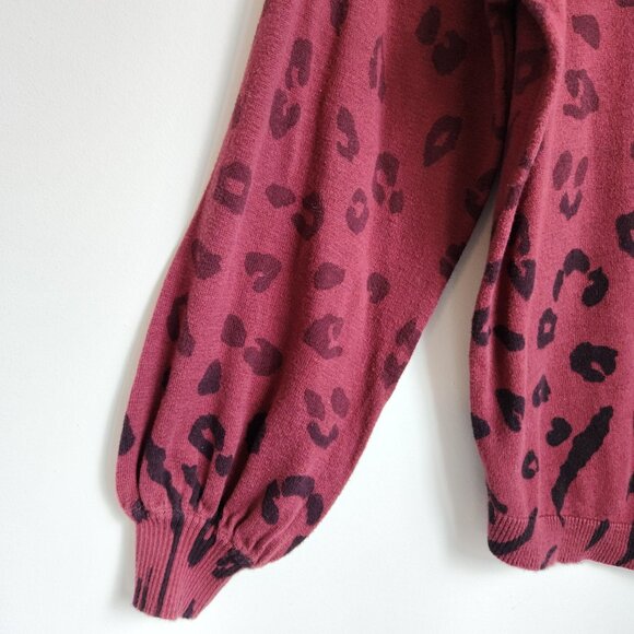 Democracy 1X Animal Print V-Neck Long Sleeve Sweater Burgundy 100% Cotton - Picture 4 of 10